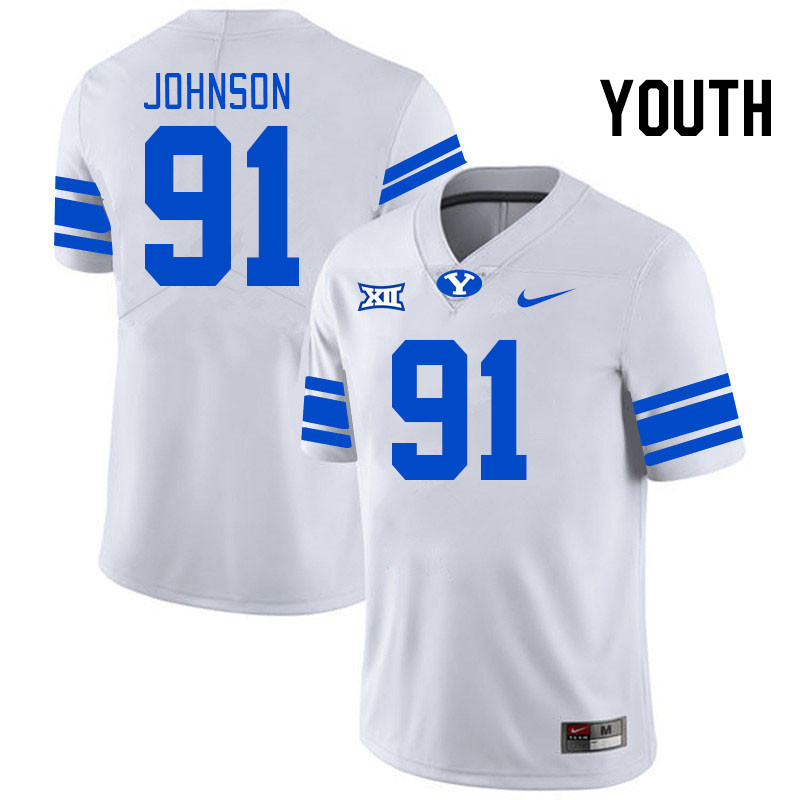 Youth #91 Dallin Johnson BYU Cougars College Football Jerseys Stitched Sale-White